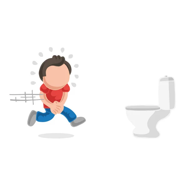 矢量手绘卡通插图男子跑到厕所碗撒尿 — 图库矢量图片