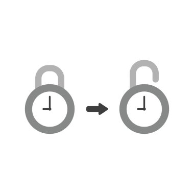 Vektör çizim simgesini kavramı kapalı ve saat asma kilit açıldı.