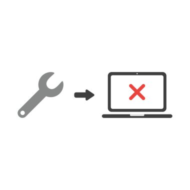 Dizüstü bilgisayarında x işareti olan vektör illüstrasyon simgesi konsepti.