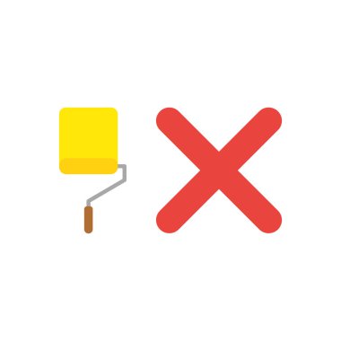 Vektör illüstrasyon simgesi konsepti x işaretli sarı boya silindirli fırça.