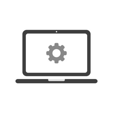 Vektör çizim simgesini kavramı dişli ile dizüstü bilgisayar.