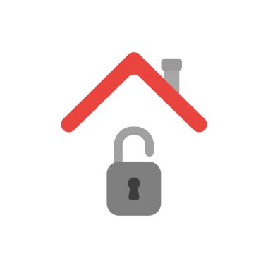 Vektör çizim simgesini kavramı evin çatısı altında açılan asma kilit.