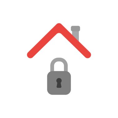 Vektör çizim simgesini kavramı evin çatısı altında kapalı asma kilit.