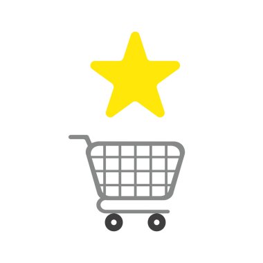 Vektör çizim simgesini kavramı alışveriş sepeti ile yıldız sembolü.