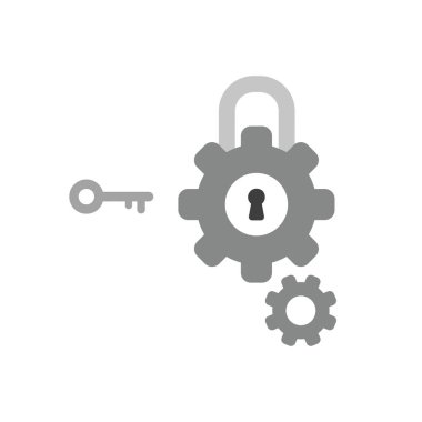 Vektör illüstrasyon simge gears ile asma kilit, anahtar deliği ve anahtar kavramı.