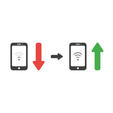 Vektör illüstrasyon simge kablosuz wifi sembolünün içinde ok aşağı ve yukarı hareket ile smartphone kavramı.