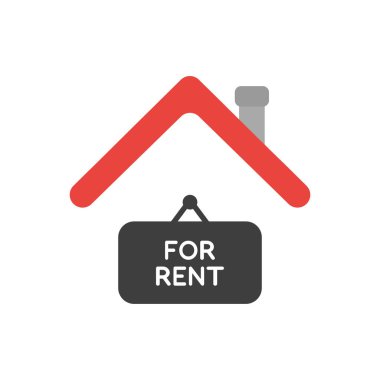 Vektör çizim simgesi kavramı kiralık işareti evin çatısı altında asılı.