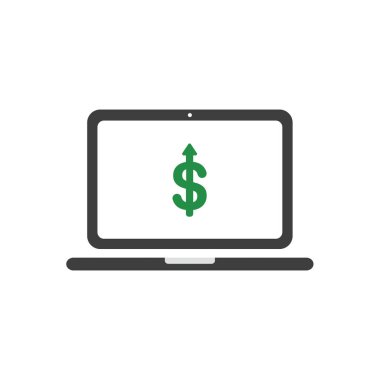 Vektör çizim simgesini kavramı doları sembolü ok hareketli dizüstü bilgisayar içinde aşağı.