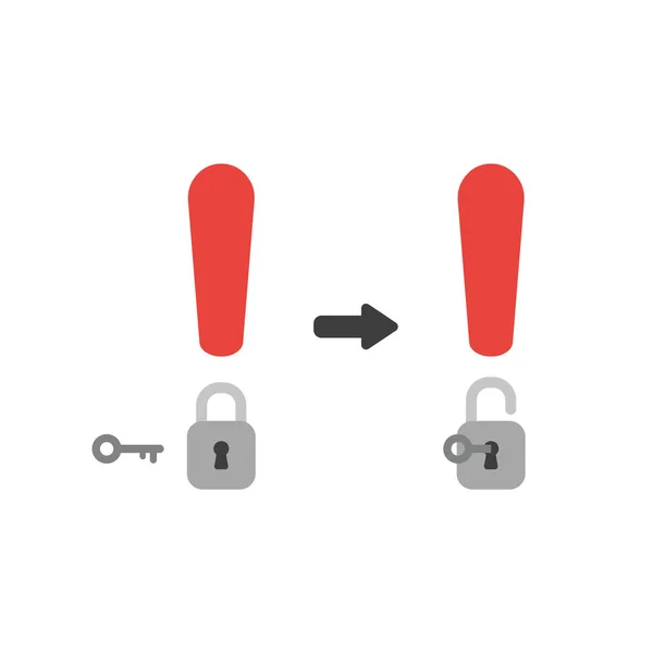 Vector illustration icon concept of exclamation mark with padlock and key unlock.