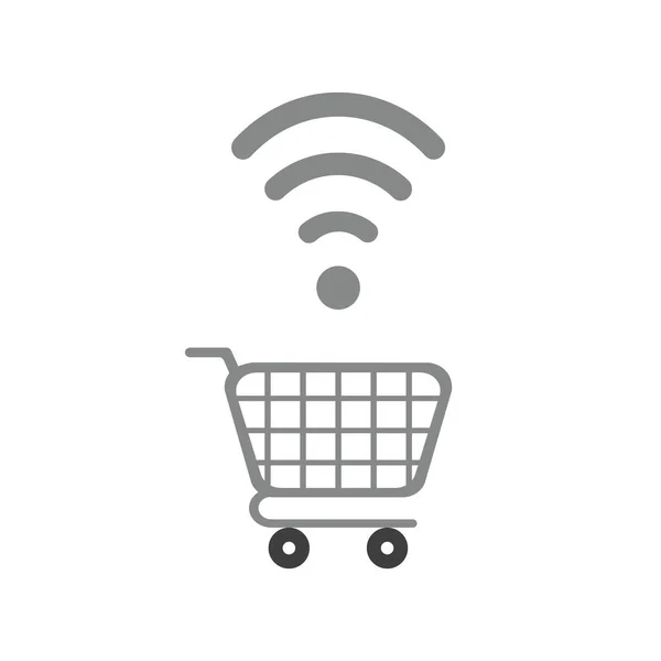 ショッピングカートで無線 Wifi シンボルのベクター イラスト アイコン コンセプト — ストックベクタ