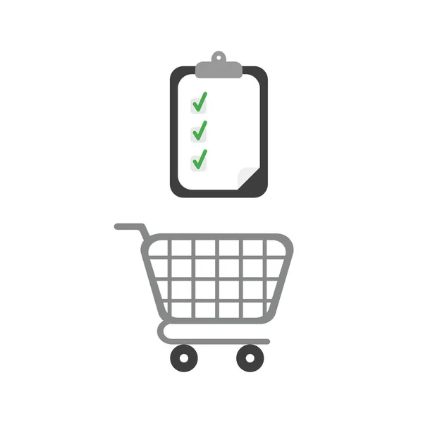 Icono Ilustración Vectorial Concepto Carrito Compras Con Portapapeles Marcas Verificación — Archivo Imágenes Vectoriales