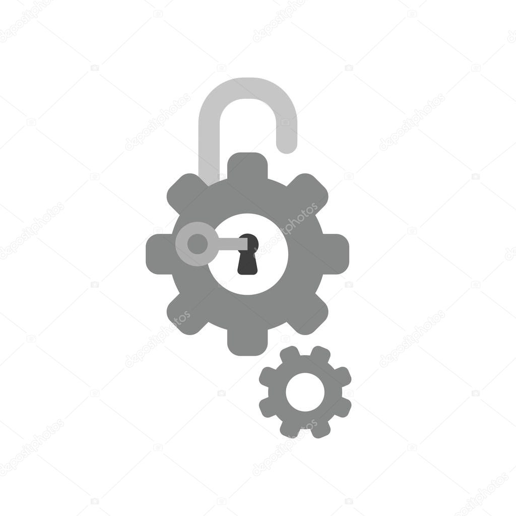 Vector illustration icon concept of gears with padlock , keyhole and key unlock.