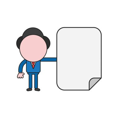 Vektör illüstrasyon kavramı boş kağıt ile işadamı karakteri. Renk ve siyah anahatlar.