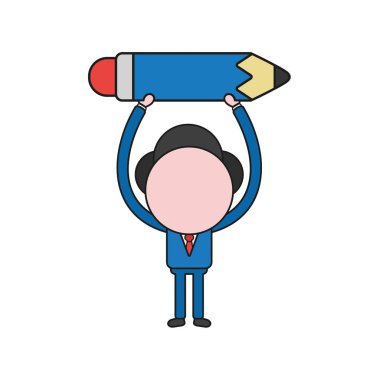 Vektör çizim kalem tutan işadamı karakter kavramı. Renk ve siyah anahatlar.