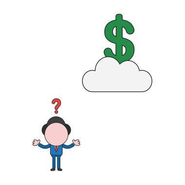 Bulut doları sembolü, işadamı karakter vektör illüstrasyon kavramı karıştı. Renk ve siyah anahatlar.