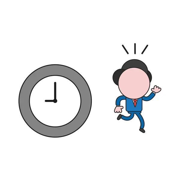 Illustration Vectorielle Personnage Homme Affaires Avec Horloge Fonctionnement Couleur Contours — Image vectorielle