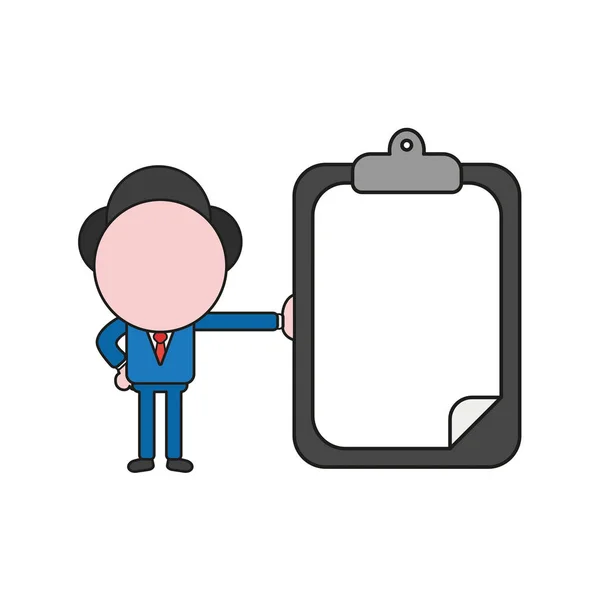 Concepto Ilustración Vectorial Del Personaje Hombre Negocios Sosteniendo Portapapeles Con — Vector de stock