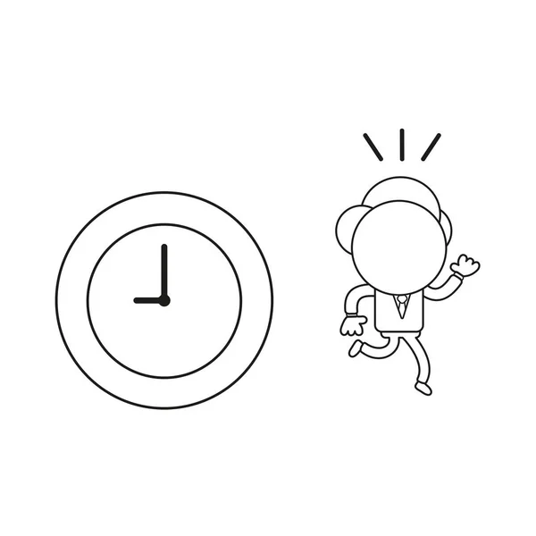 Vector Illustration Concept Businessman Character Clock Running Black Outline — Stock Vector