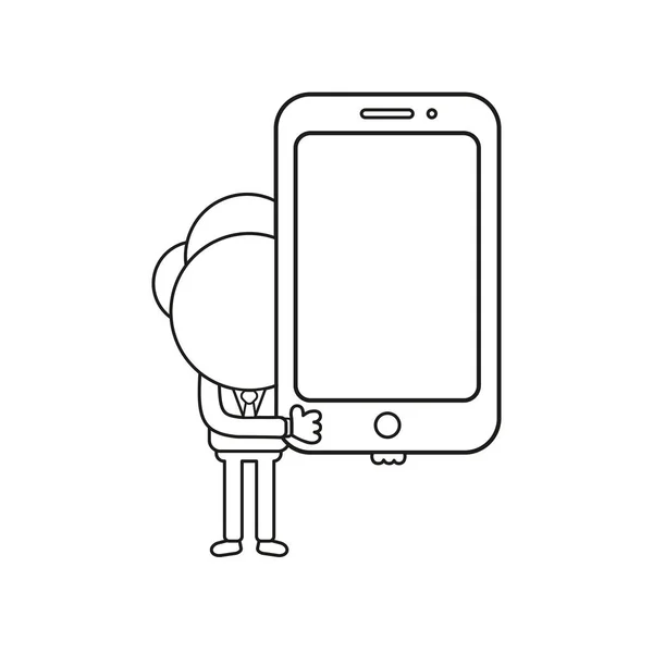 Conceito Ilustração Vetorial Personagem Empresário Segurando Smartphone Esboço Preto —  Vetores de Stock