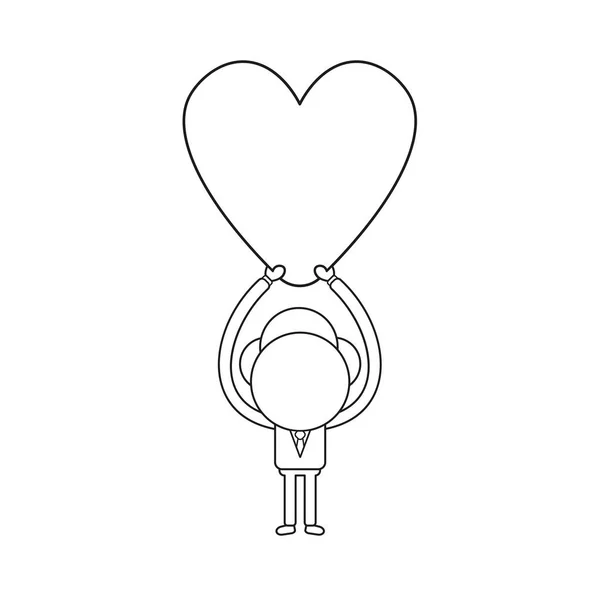 Concepto Ilustración Vectorial Del Personaje Hombre Negocios Sosteniendo Corazón Esquema — Vector de stock