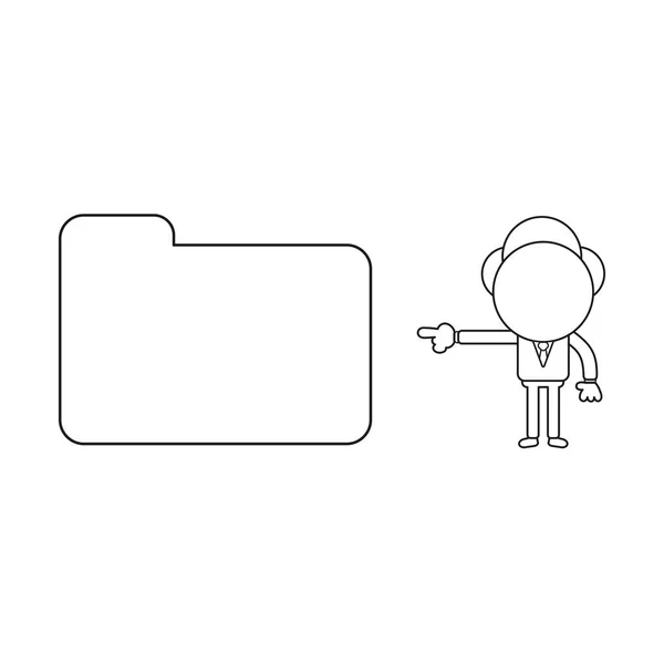 Concepto Ilustración Vectorial Carácter Hombre Negocios Apuntando Carpeta Archivo Cerrada — Vector de stock