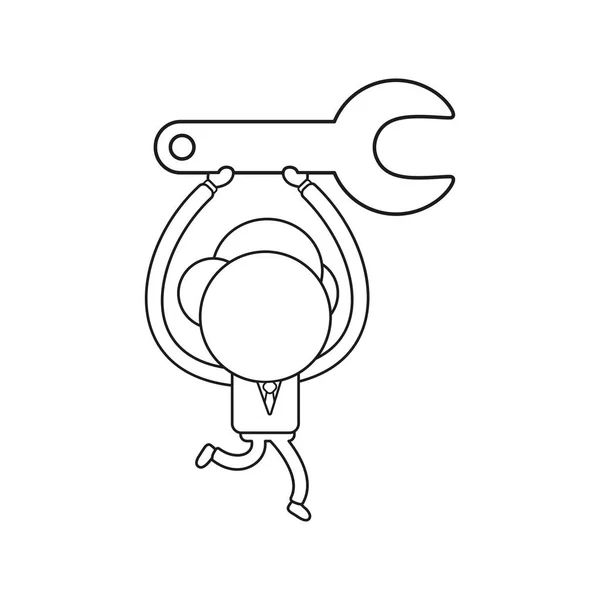 Концепция Векторной Иллюстрации Персонажа Бизнесмена Бегущего Несущего Серый Гаечный Ключ — стоковый вектор