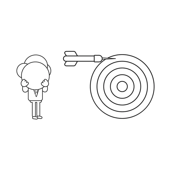 Vector Illustration Concept Businessman Character Bulls Eye Dart Miss Target — Stock Vector