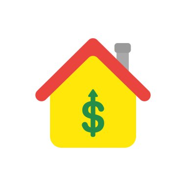 Vektör çizim simgesini kavramı doları sembolü ok hareketli ev içine.