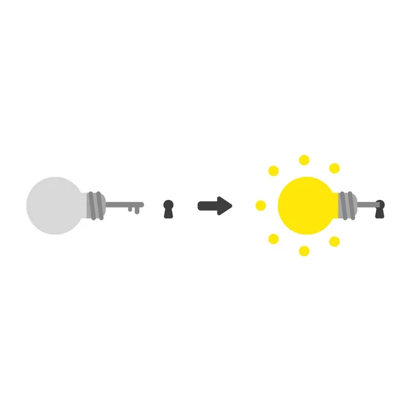 Conceito Ícone Ilustração Vetorial Chave Lâmpada Buraco Fechadura Brilhante — Vetor de Stock