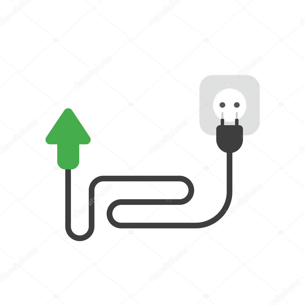 Vector illustration icon concept of arrow with cable, plug and outlet.