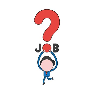 Vector illustration concept of businessman character running and carrying job word with question mark. Color and black outlines.