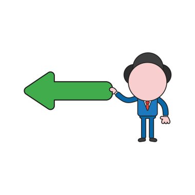 Vektör illüstrasyon kavramı ok işaret tutan işadamı karakterinin yaptı. Renk ve siyah anahatlar.