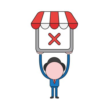 Vektör illüstrasyon kavramı işadamı karakter x işareti ile mağaza gidiyor. Renk ve siyah anahatlar.