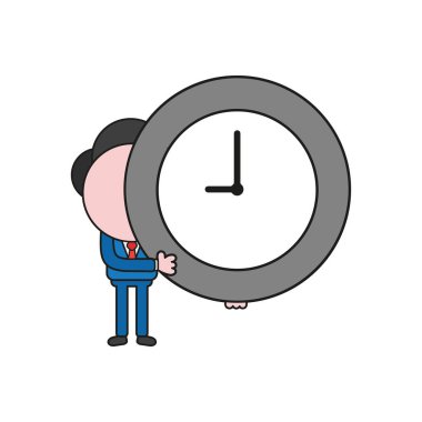 Vektör çizim işadamı karakter holding saat kavramı. Renk ve siyah anahatlar.