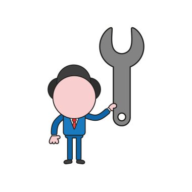 Vektör çizim işadamı karakter holding anahtar kavramı. Renk ve siyah anahatlar.