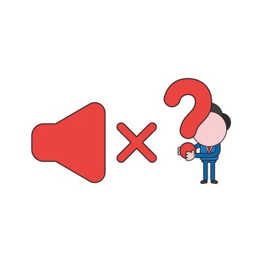 İşadamı karakter ses simgesi ve soru işareti holding ile vektör illüstrasyon kavramı. 