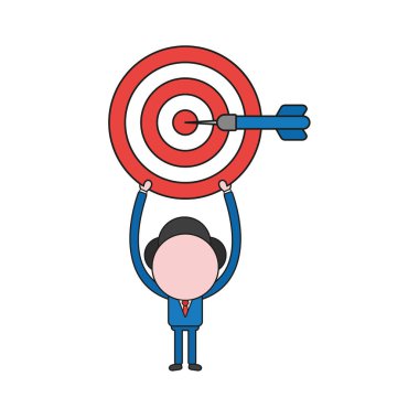 Vektör illüstrasyon kavramı işadamı karakterinin Bullseye dart merkezi ile gidiyor. Renk ve siyah anahatlar.