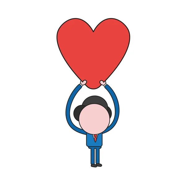 Concepto Ilustración Vectorial Del Personaje Hombre Negocios Sosteniendo Corazón Color — Vector de stock