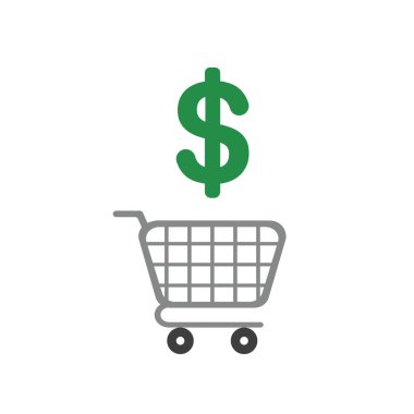 Vektör çizim simgesi kavramı dolar simgesiyle alışveriş sepeti.
