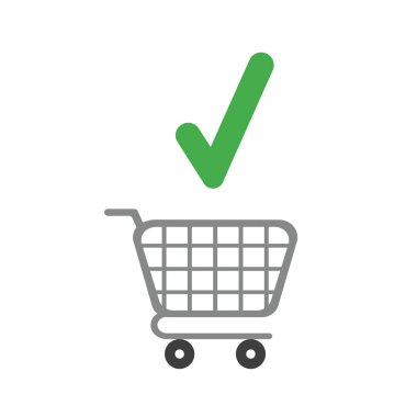 Vektör çizim simgesini kavramı onay işareti ile alışveriş sepeti.