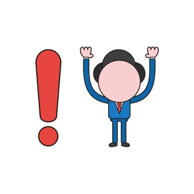 Vektör illüstrasyon kavramı ünlem işareti ile işadamı karakteri. Renk ve siyah anahatlar.