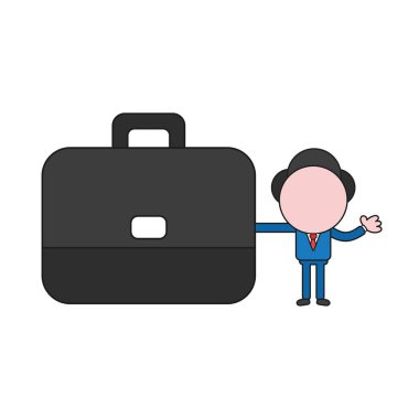 Vektör illüstrasyon kavramı işadamı karakter holding evrak çantası. Renk ve siyah anahatlar.