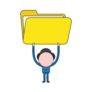 Vektör çizim açılan dosya klasörü tutan işadamı karakter kavramı. Renk ve siyah anahatlar.