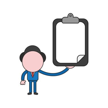 Vektör illüstrasyon kavramı işadamı karakter holding Pano boş kağıt ile. Renk ve siyah anahatlar.