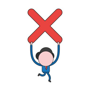 Vektör illüstrasyon kavramı işadamı karakter çalışması ve taşıma x işareti. Renk ve siyah anahatlar.