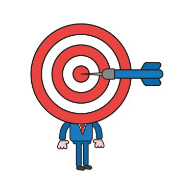 Vektör illüstrasyon kavramı boğalar göz baş ve dart merkezi ile iş adamı karakteri. 