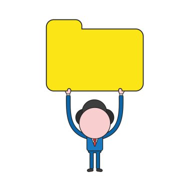 Vektör illüstrasyon kapalı dosya klasörü tutan işadamı karakter kavramı. Renk ve siyah anahatlar.