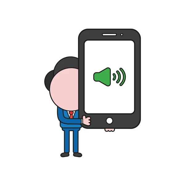 Vektor Illustration Konzept Des Geschäftsmannes Charakter Hält Smartphone Mit Sound — Stockvektor