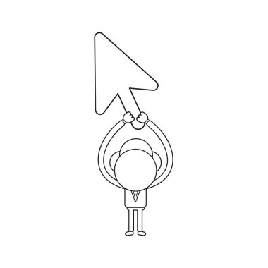 Vektör çizim fare imleci tutarak işadamı karakter kavramı. Siyah anahat.