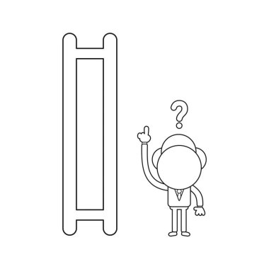 Vektör karışık işadamı karakter işaret üst merdiven eksik adımlarla illüstrasyon kavramı. Siyah anahat.